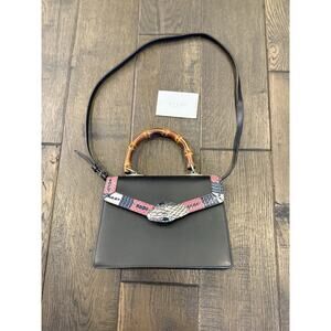 Gucci Black Leather Lilith Coral Snake Bamboo Handbag